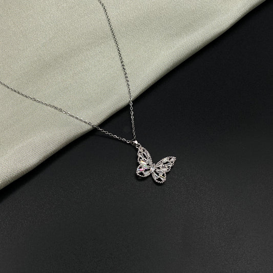 Silver Butterfly Zircon Locket