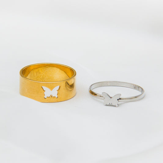 Butterfly Couple Rings - Gold Silver