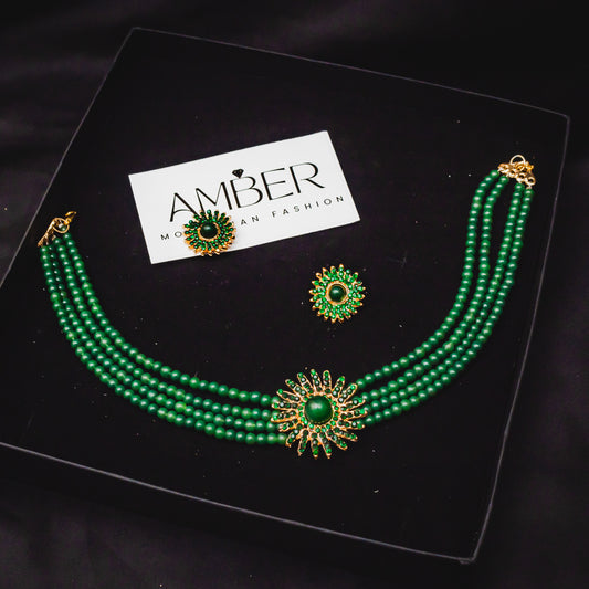 Star 4 Layered Necklace Set - Dark Green