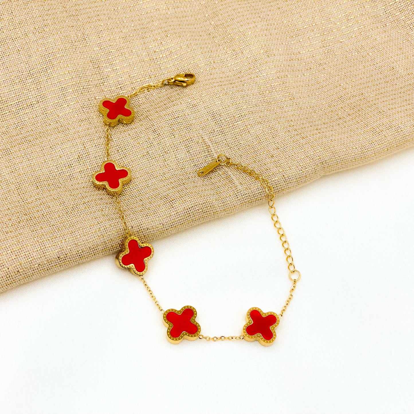 Four Leaf Clover Bracelet Red Amber Four Leaf Clover Bracelet Red Amber