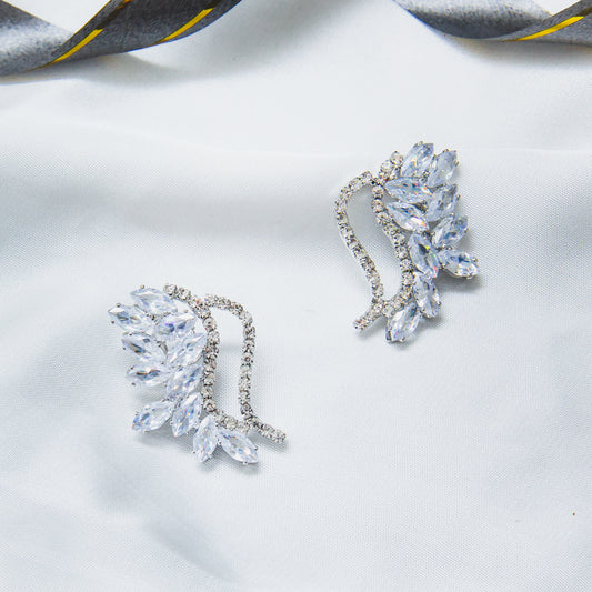 Feather Zircon Earrings - Silver