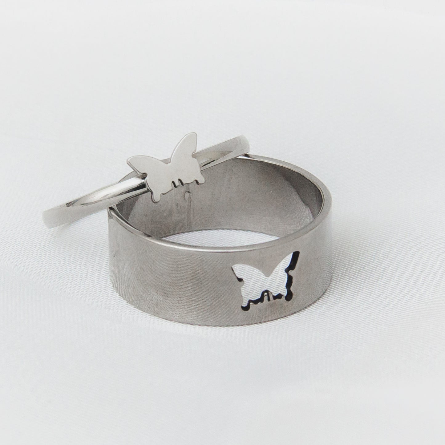 Butterfly Couple Rings - Silver