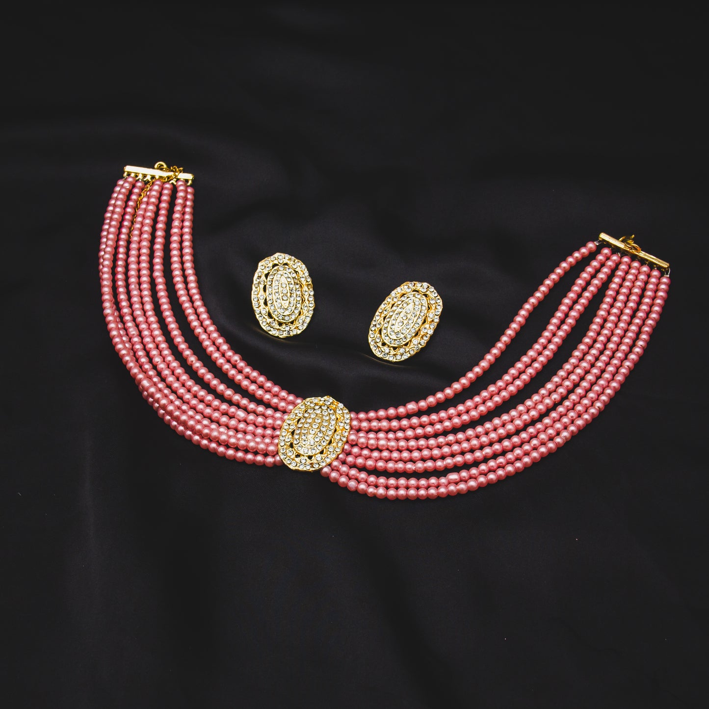 Oval 8 Layered Necklace Set - Pink