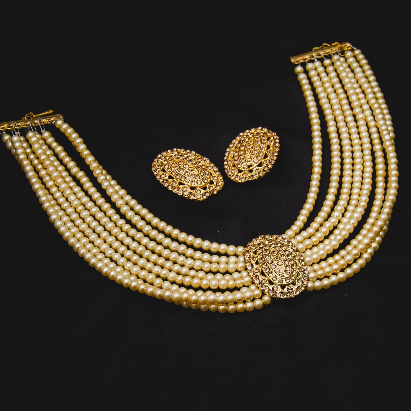 Oval 8 Layered Necklace Set - Champagne