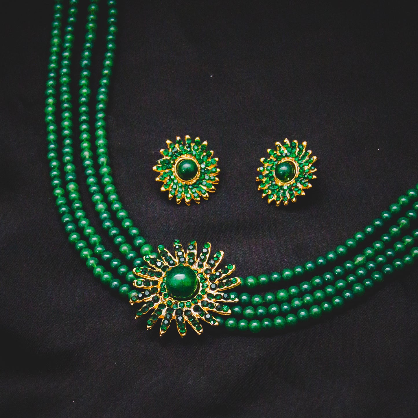 Star 4 Layered Necklace Set - Dark Green