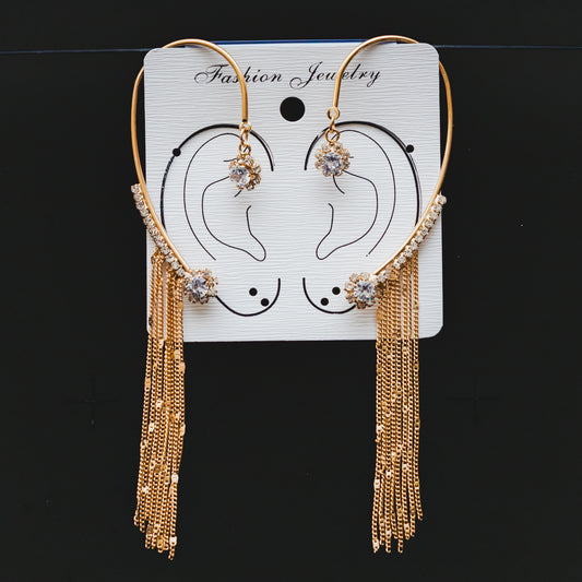 Rhinestone Chain Ear Cuffs - Gold