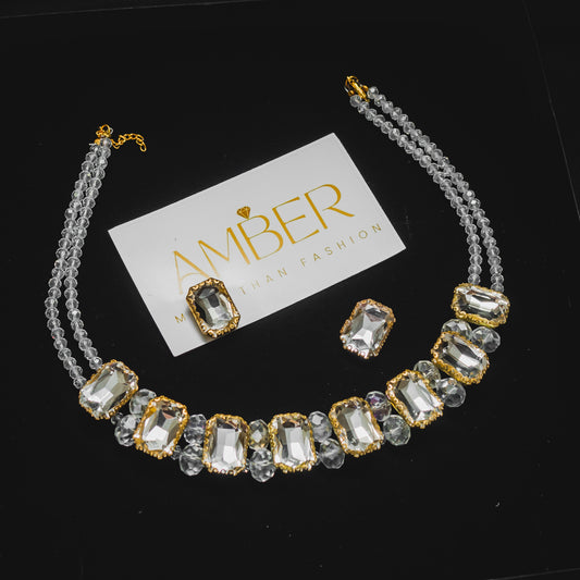 Aurora Crystal Necklace Set - White