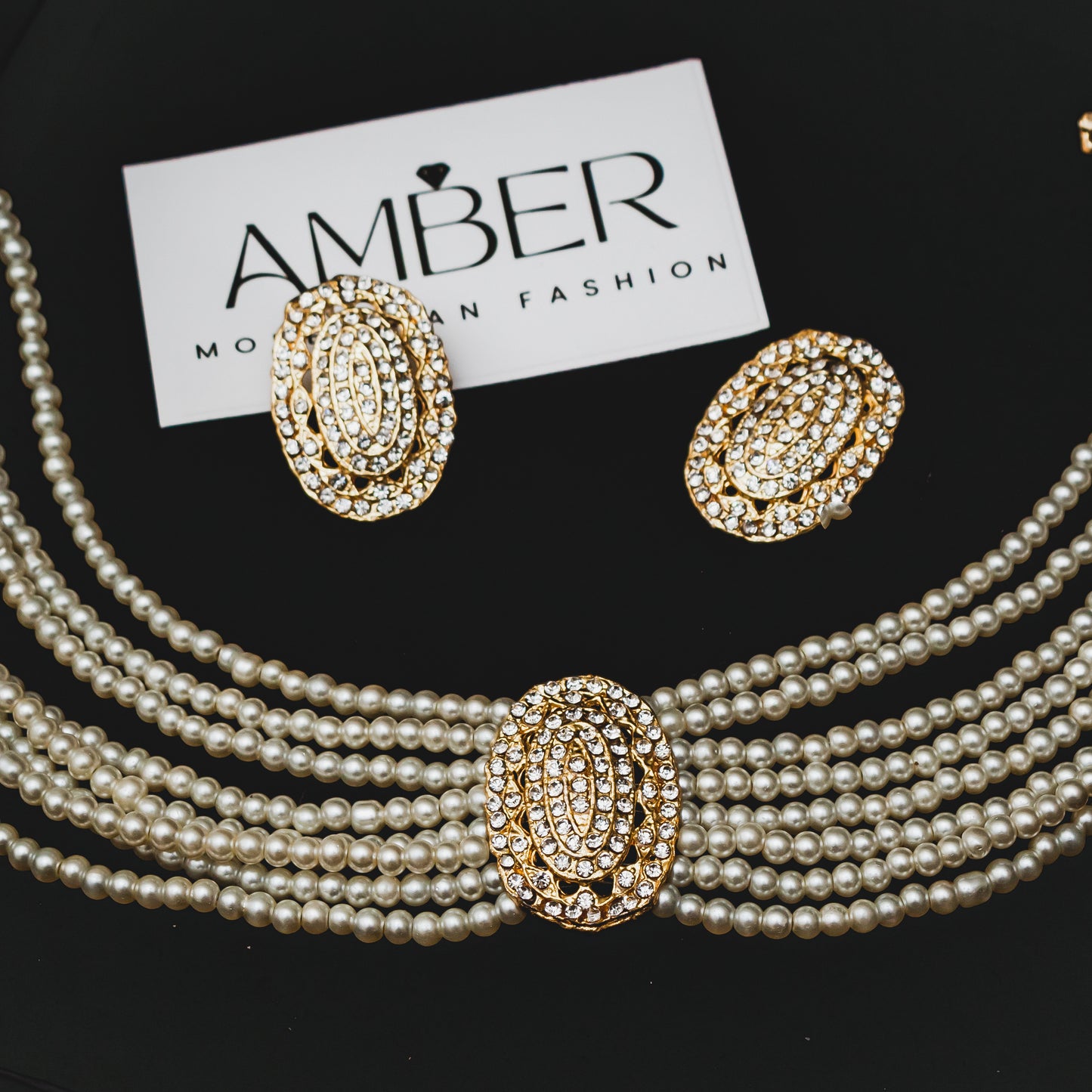 Oval 8 Layered Necklace Set - Pearl White