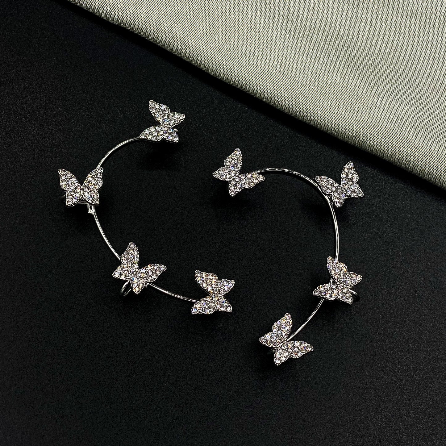 Silver Rhinestone Butterfly Ear Cuffs